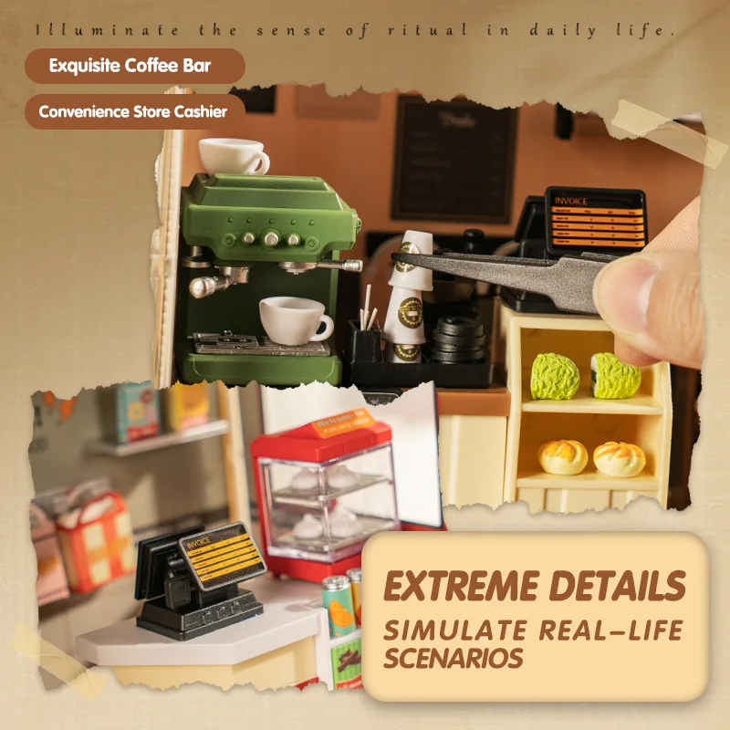 Diy handwork montar miniaturas cena casa loja modelo com luzes acrílico à prova de poeira escudo criativo crianças brinquedos presentes de natal