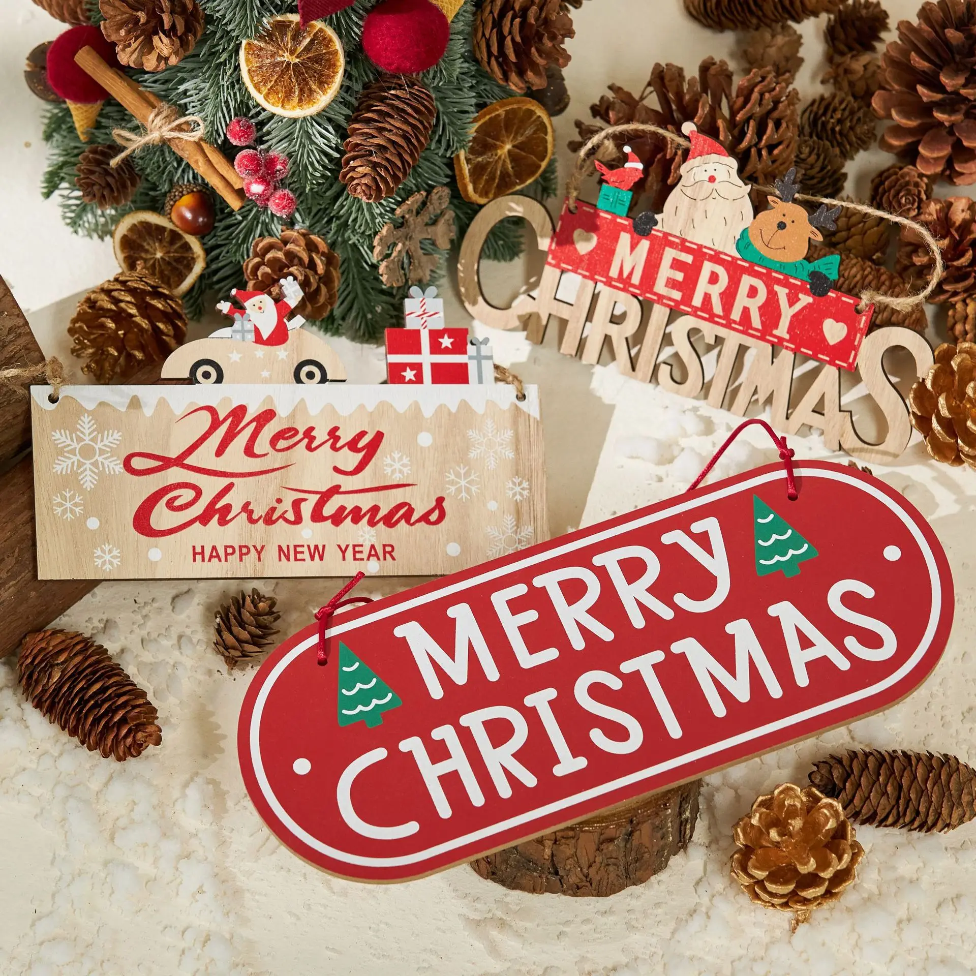 Merry Christmas Door Sign Wood Farmhouse Wall Hanging for Porch Xmas Front Indoor Outdoor Home Garden Decor Room Decoration Gift