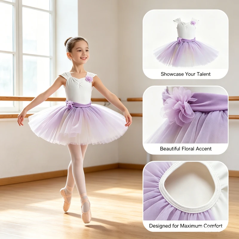 

White Velvet Ballet Tutu Dress for Girls Kids Stage Performance Competition Figure Skating Dancewear C25066
