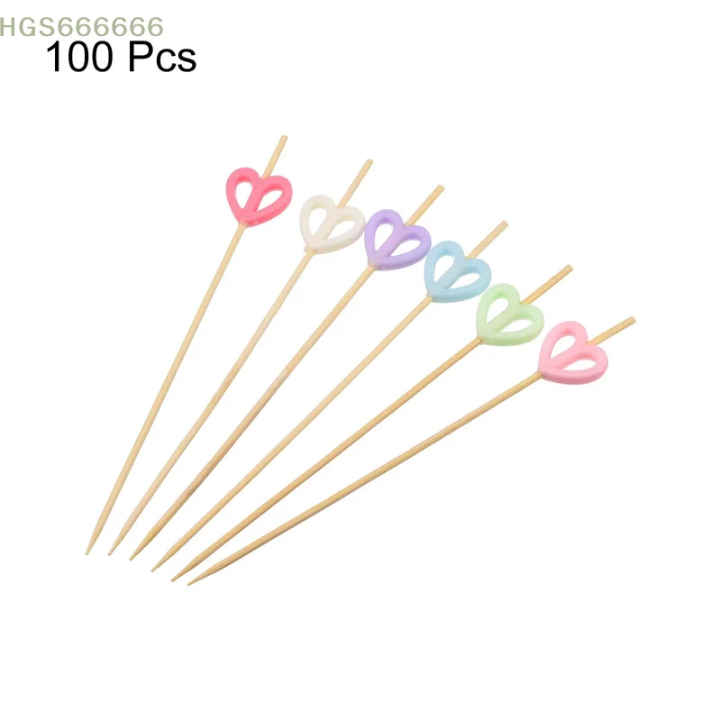 

100Pcs Heart Bamboo Cocktail Picks Multicolored Toothpicks for Party Snacks Food Garnish Bar Use