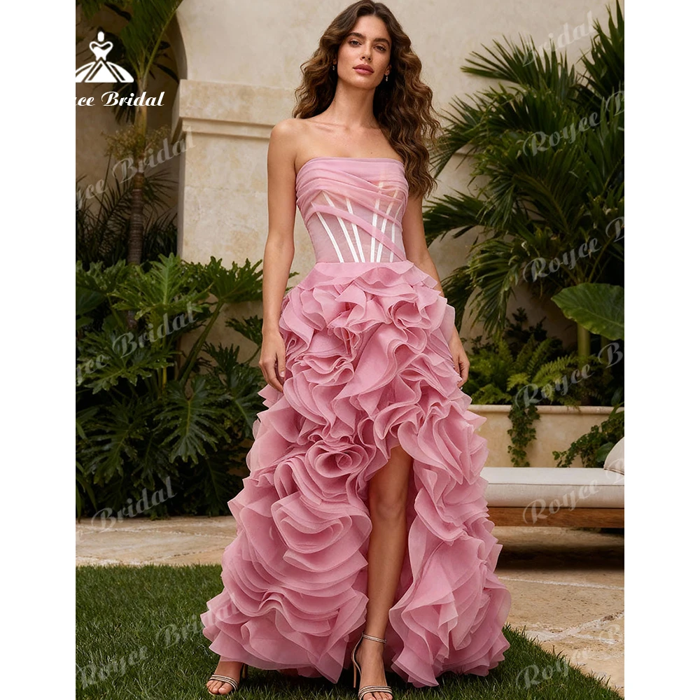 Romantic Dusty Pink Giant Ruffle Prom Dress Sheer Boned Corset Evening Dress Wedding Women's Formal Evening Gowns Customized