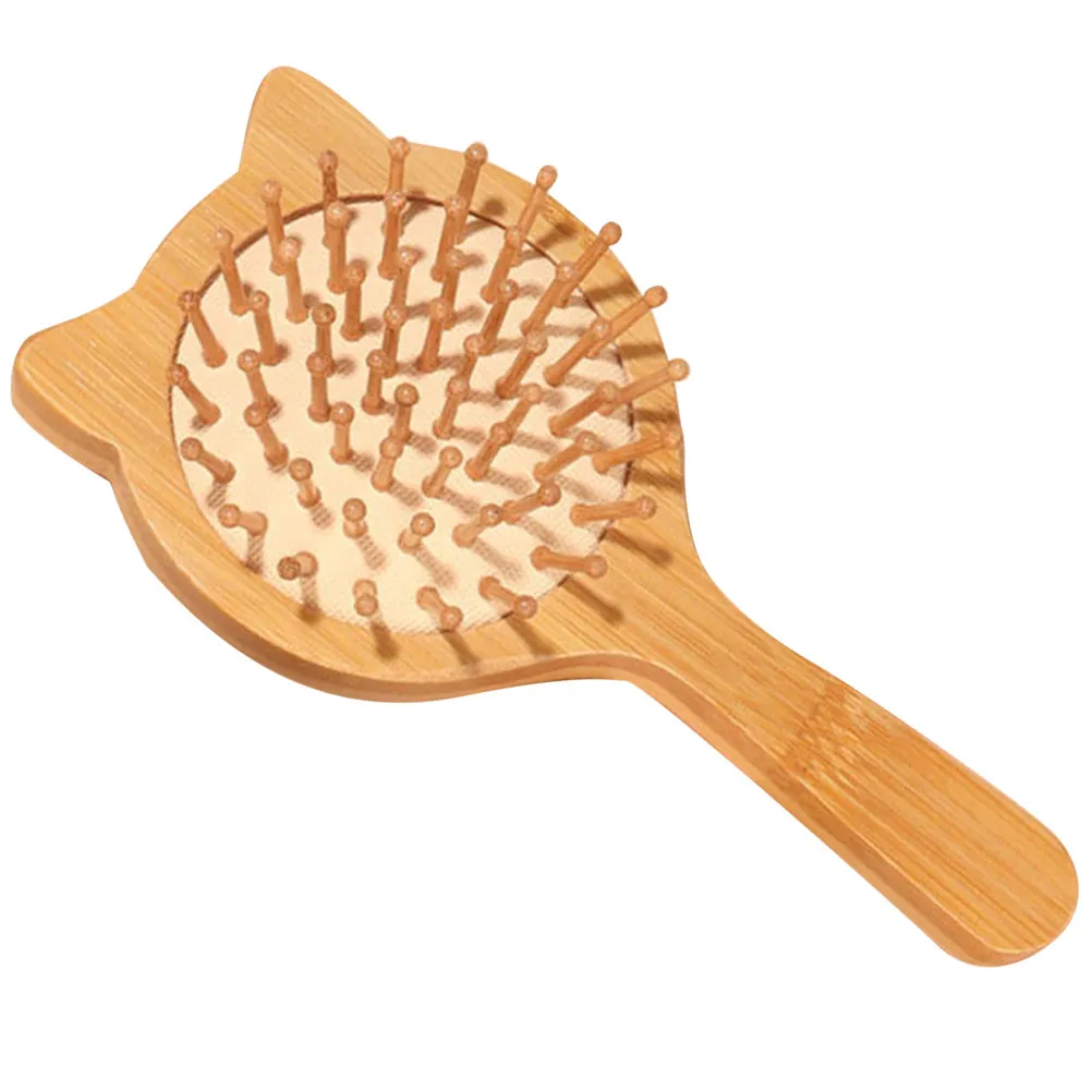Cute Cat Ear Bamboo Detangling Hair Brush For Women Smooth Non-Deforming Styling Comb Teen Cartoon Hairbrush Tool