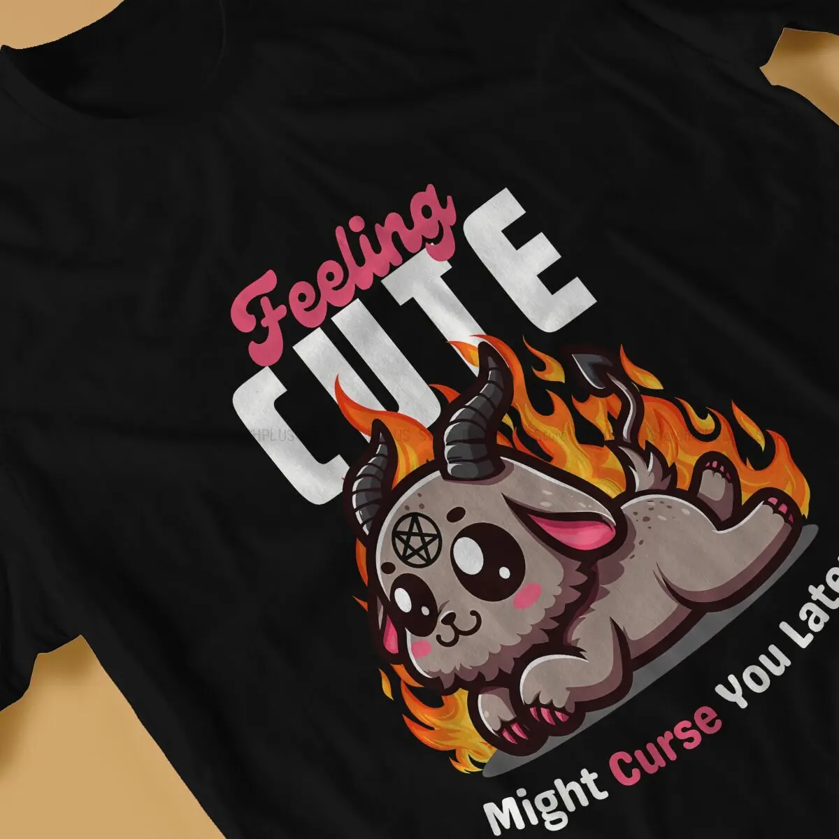 Feeling Cute Might Curse You Later Unique TShirt Satanic Baphomet Goat Casual Polyester T Shirt Newest T-shirt For Men Women