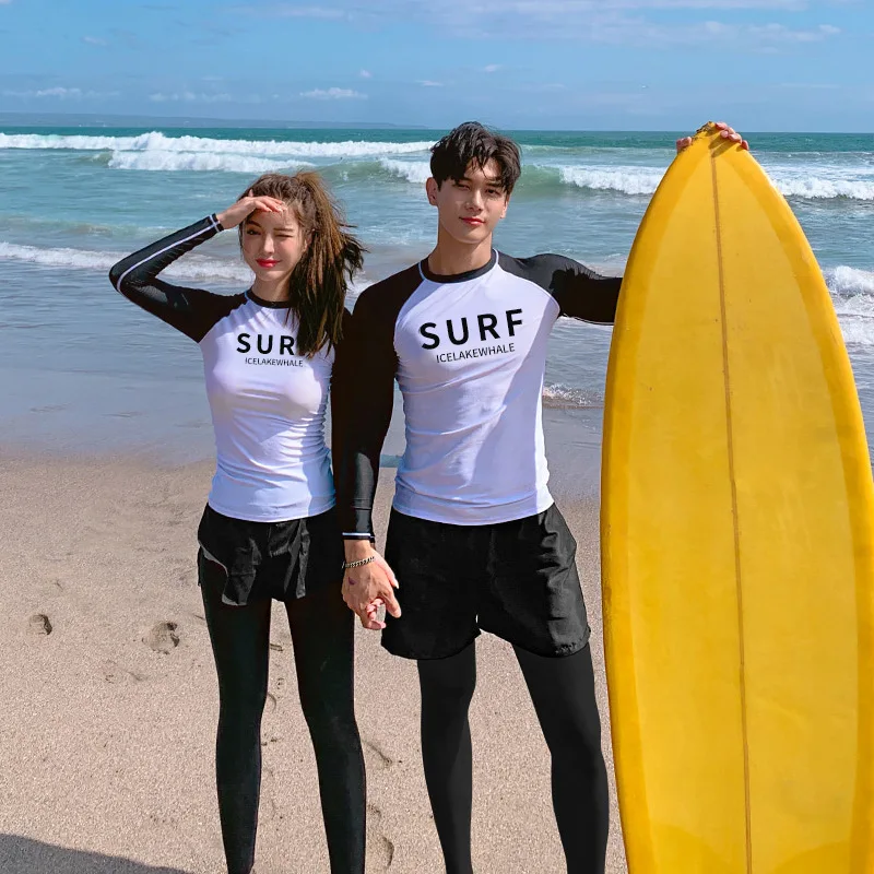 

Korean Couple Rashguard Diving Suit Women Men Split Long Sleeve Swimwear Long Pants Sunscreen Swimming Diving Snorkeling Suit