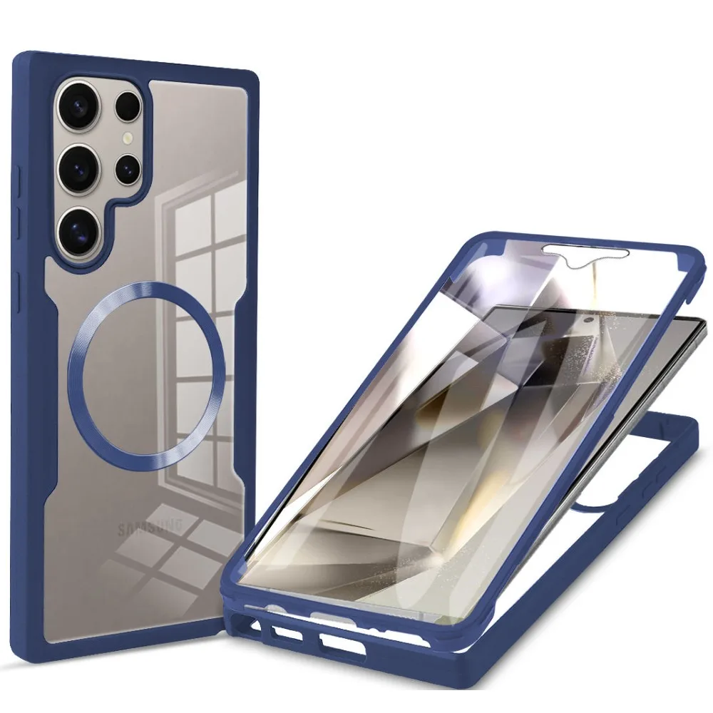 Magnetic Transparent Cover with Screen Protector for Samsung Galaxy S26 Utlra S25 S24 S23 Plus FE Full Protection Case