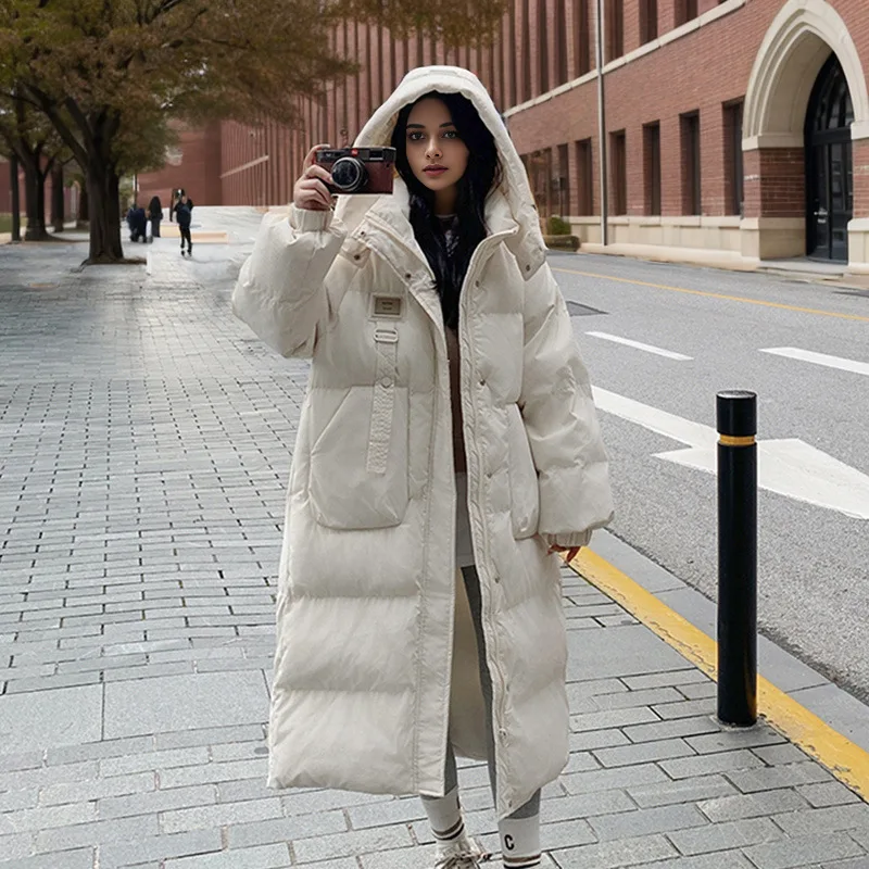 Autumn Winter Windproof and Warm Women Parkas Solid Hooded Long Sleeve Zipper Pockets Casual Simple Straight Parkas Coats Female