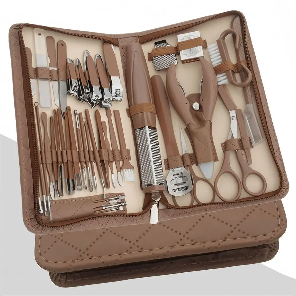 42 قطعة مجموعة تشذيب الأظافر من الفولاذ المقاوم للصدأ أظافر من الفولاذ المقاوم للصدأ طقم مقص أظافر مع سحاب حقيبة جلدية أدوات العناية بالأظافر #2