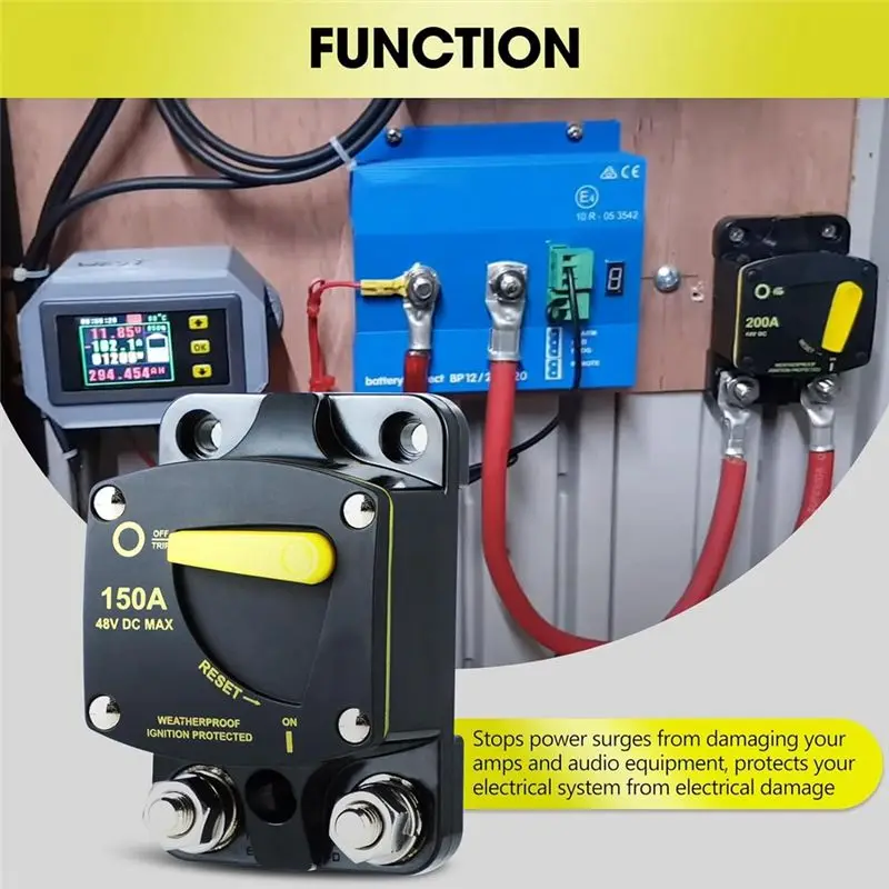 High Quality 200 Amp Circuit Breaker High Amperage Black Plastic For Marine Rvs Yacht Trolling Boat Battery Solar System