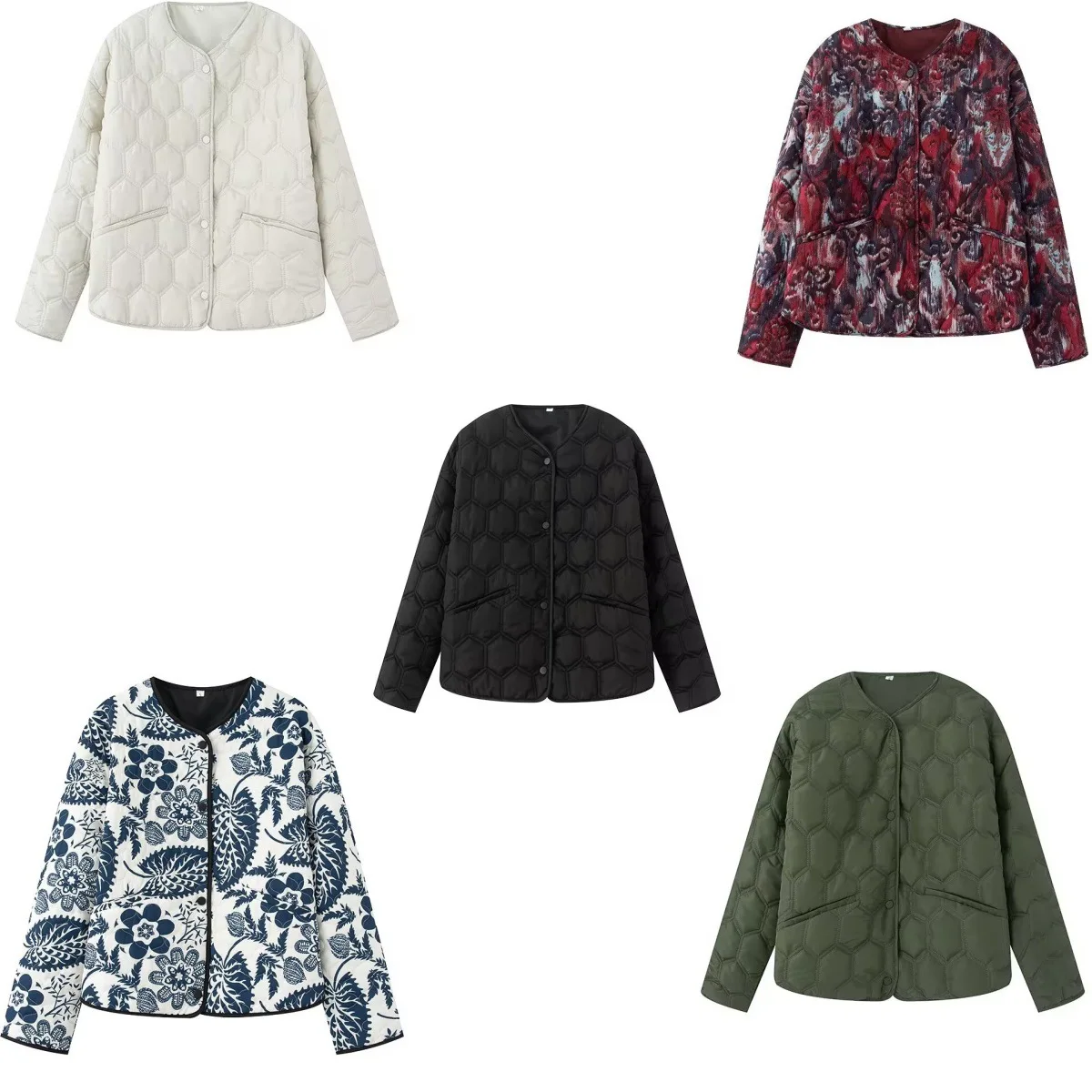 

Women's round Neck Long-Sleeved Cotton Jacket Autumn Winter European American Style Printed Single-Breasted F825050