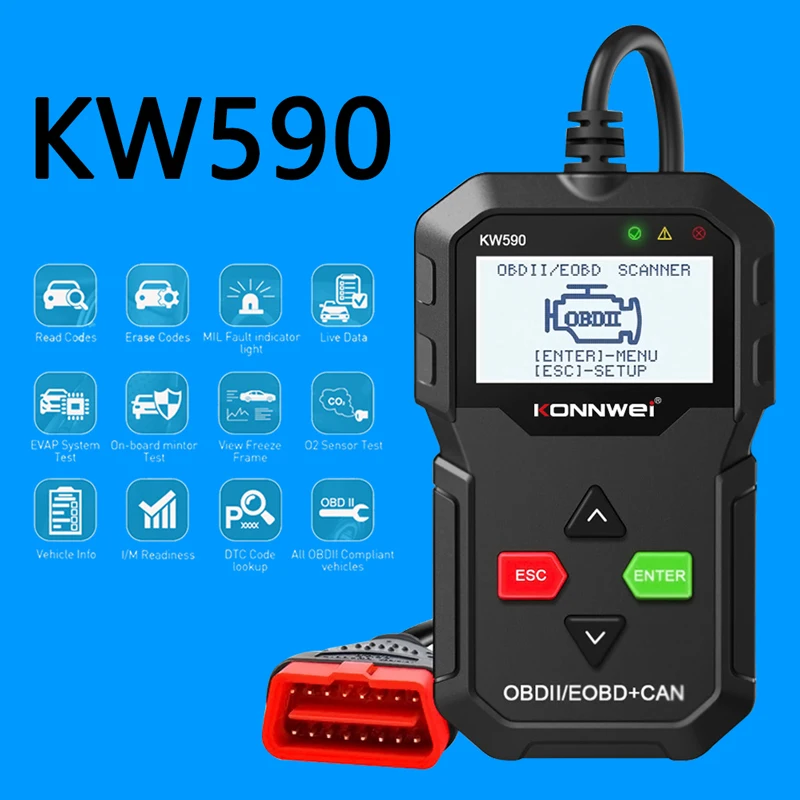 KONNWEI автомобильные диагностические инструменты KW590 автомобильные считыватели кодов OBD сканер OBD2 поддержка нескольких брендов автомобилей и языков бесплатное обновление