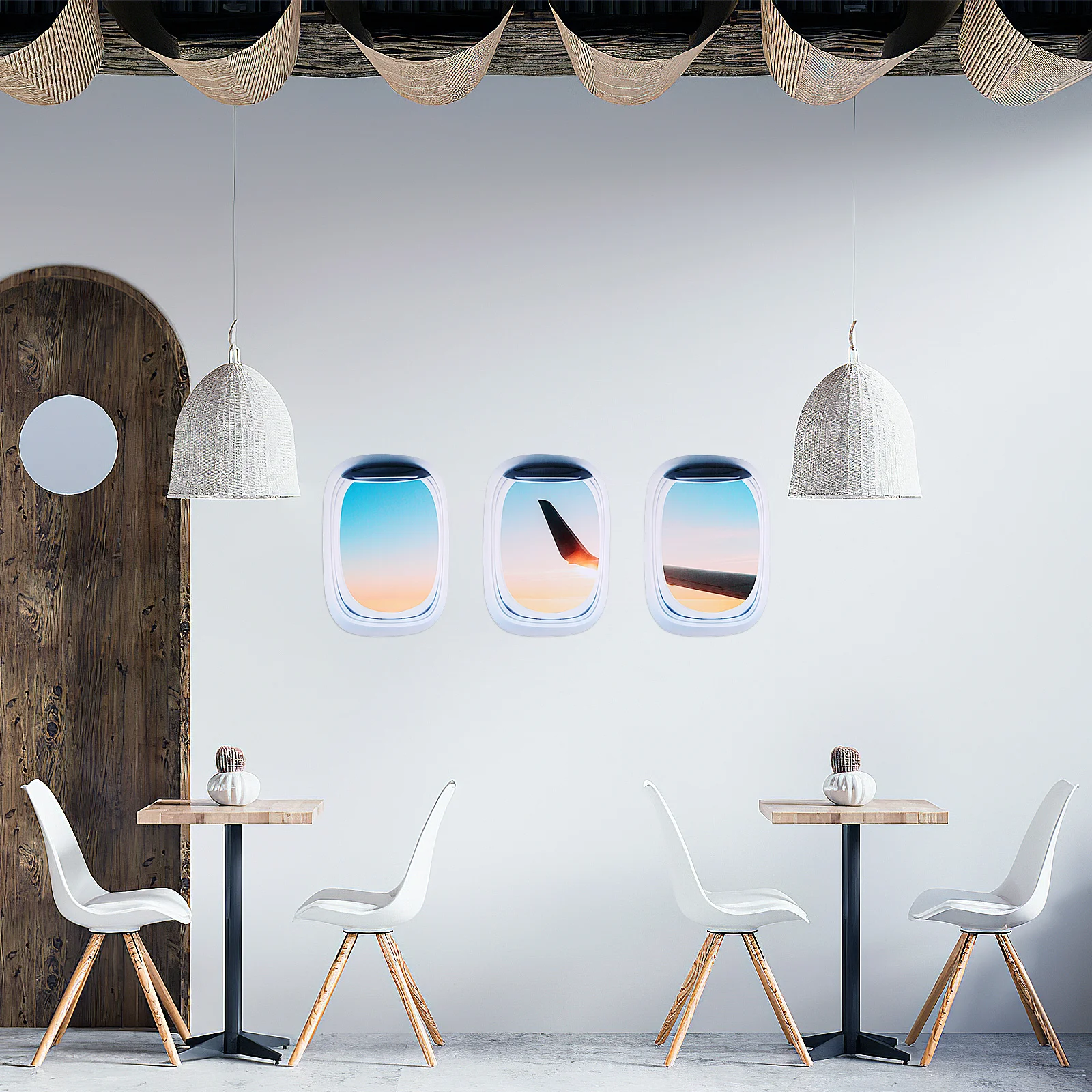 

3Pcs Creative 3D Porthole Window Wall Stickers Airplane Landscape Self-Adhesive Removable Wall Mural Decals Home Office Door