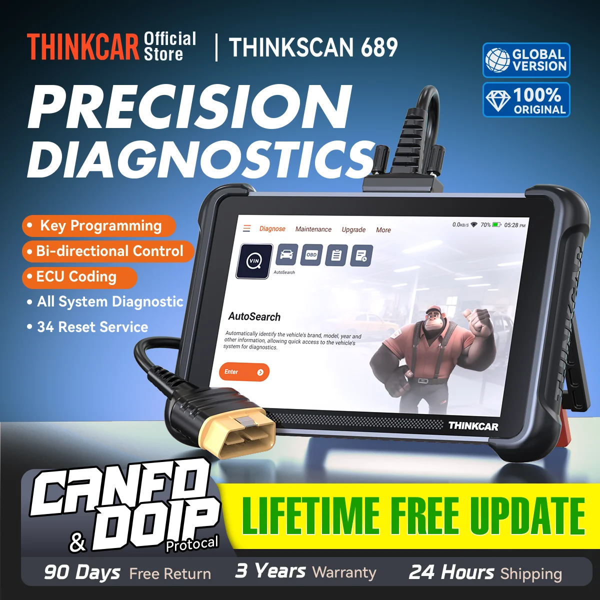 Herramientas de diagnóstico automotriz THINKCAR THINKSCAN 689 CANFD DOIP Codificación de ECU bidireccional 34 reinicios Programación de llaves de escáner OBD2 sin vida útil