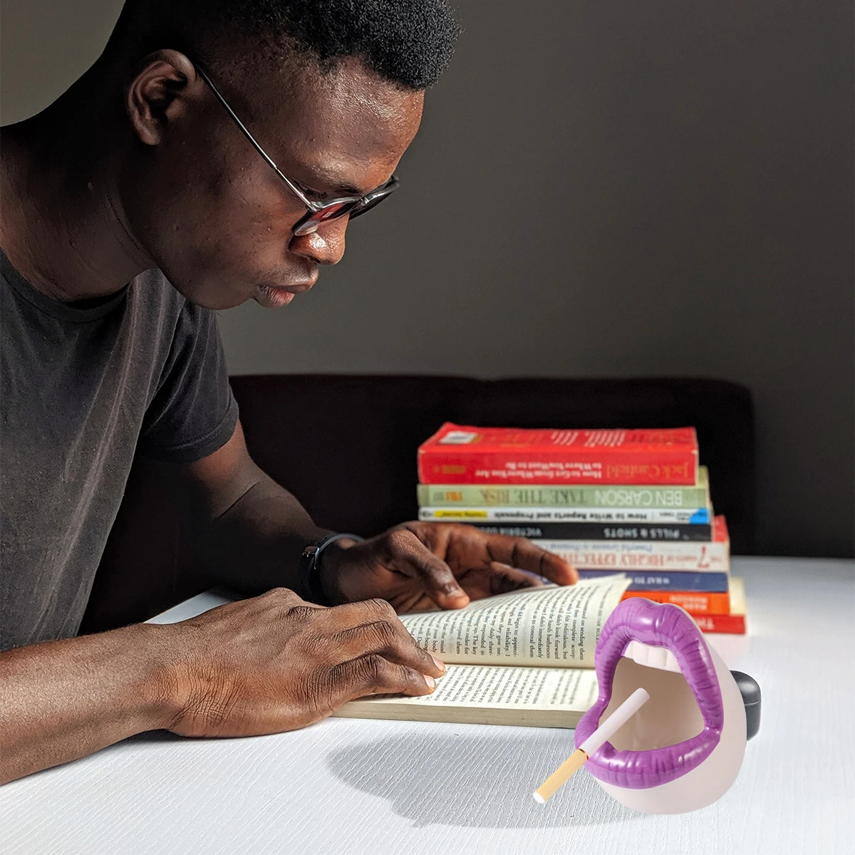 

1pc Ceramic Ashtray Creative Big Mouth Ashtray Ceramic Ashtray Decoratove Ash Tray Home Decorations (Purple)