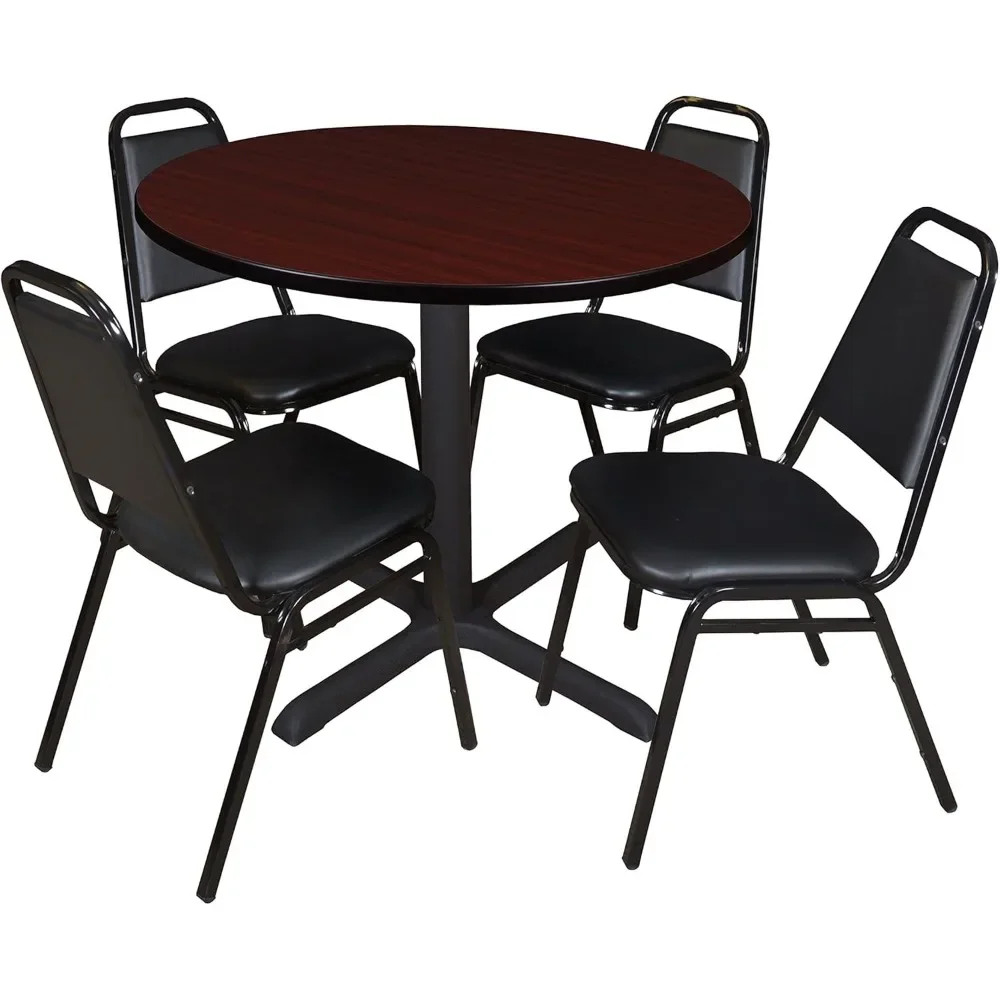 

30" Round Breakroom Table- Mahogany & 4 Restaurant Stack Chairs