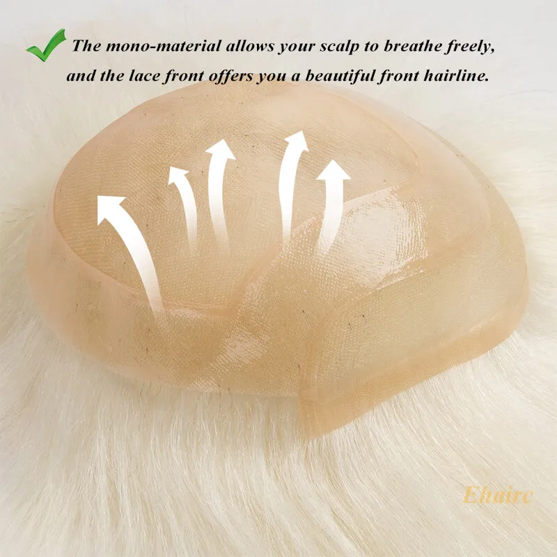 

Серебристый белый мужской парик, кружевной передний с моно-верху, мужской протез для волос, 6 дюймов, мужской капиллярный протез, прочный парик, мужские парики