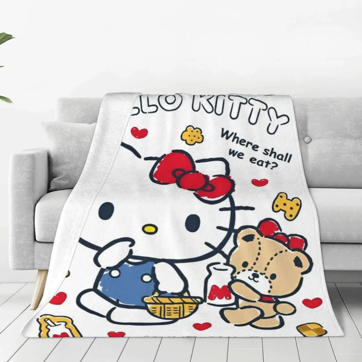 Official Hello Kitty Where We Eat Blanket Wool Throw Blanket Airplane Travel Decoration Ultra-Soft Warm Bedspreads