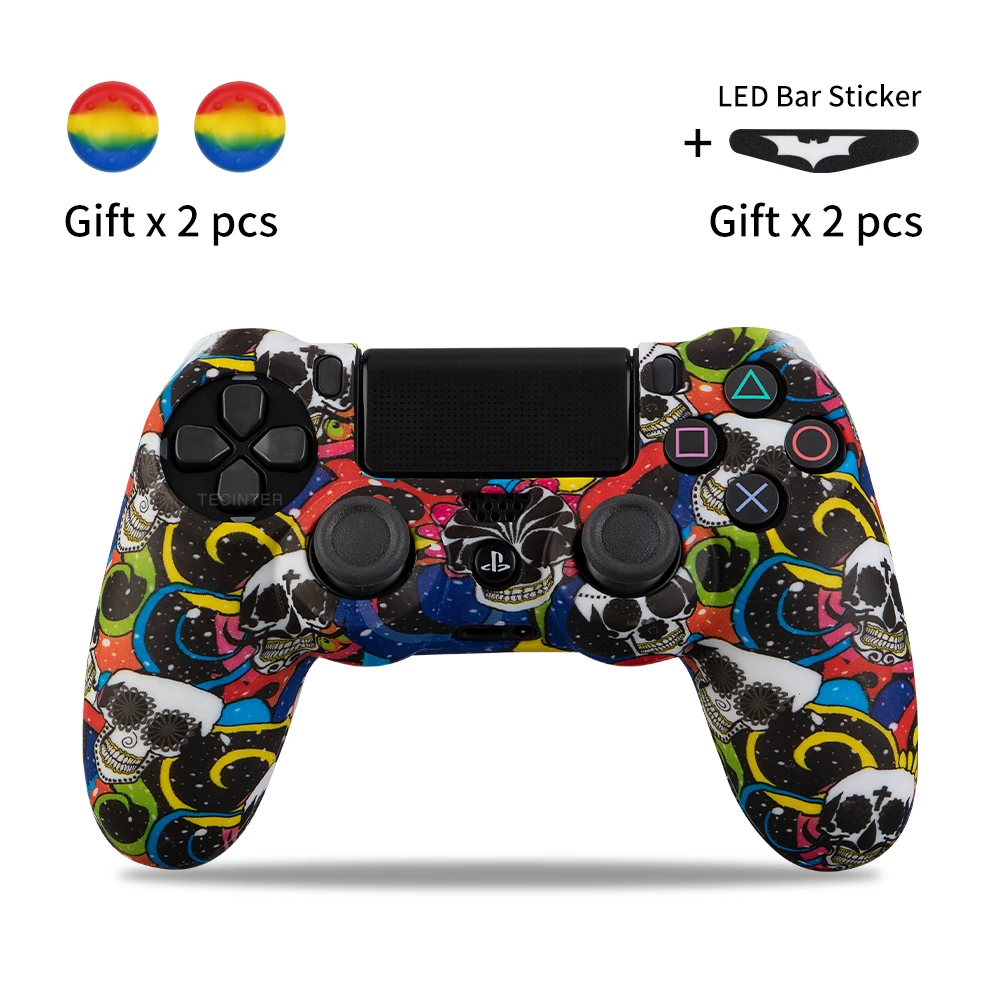 Schutzhülle für Sony PlayStation 4 Controller, Silikon-Gummi-Abdeckung für PS4-Gamepads, Joystick mit 2 Daumenstick-Griffkappen