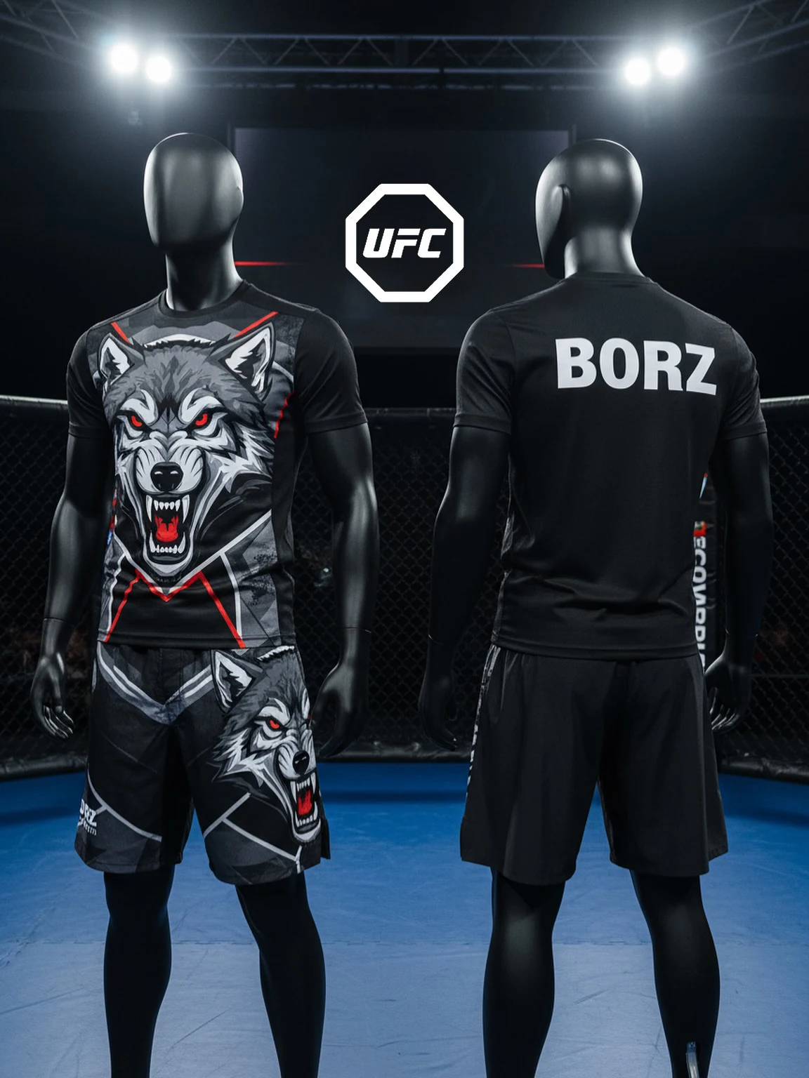 

New UFC Top Boxer Khamzat Chimaev Wolf King Fighting Short Sleeved Shorts MMA Men Oversized Breathable Quick Drying Sports Suit