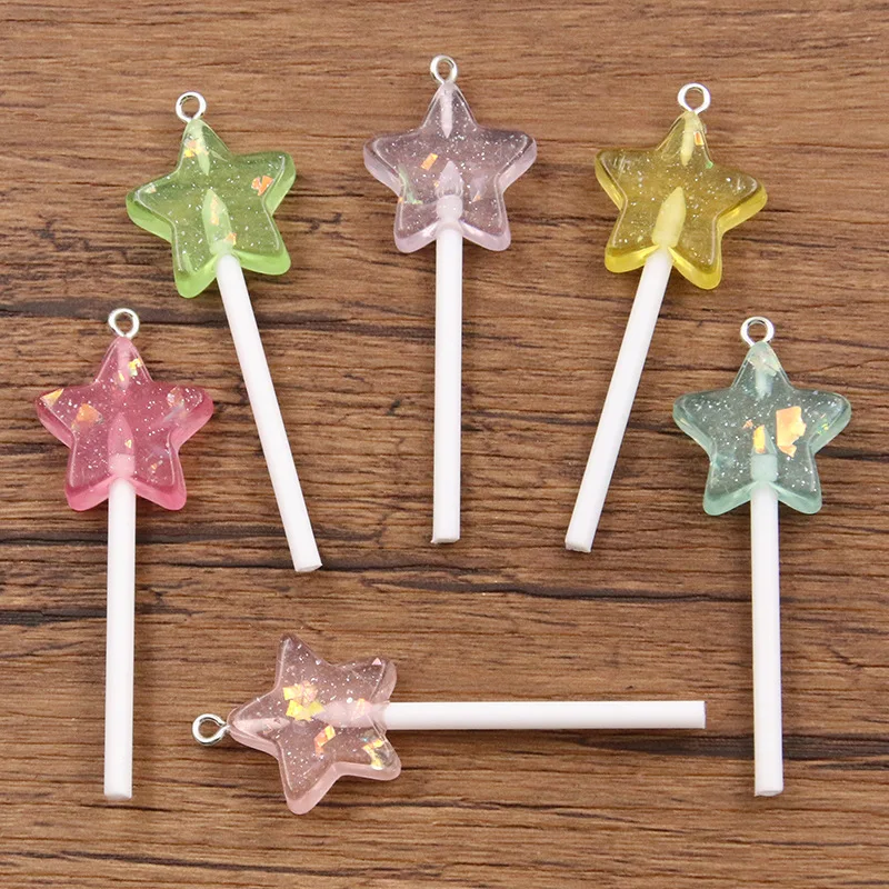 10Pcs Cute Mini Star Lollipop Resin Charms for Jewelry Making Simulation Candy Pendants DIY Earrings Keychains Crafts Findings
