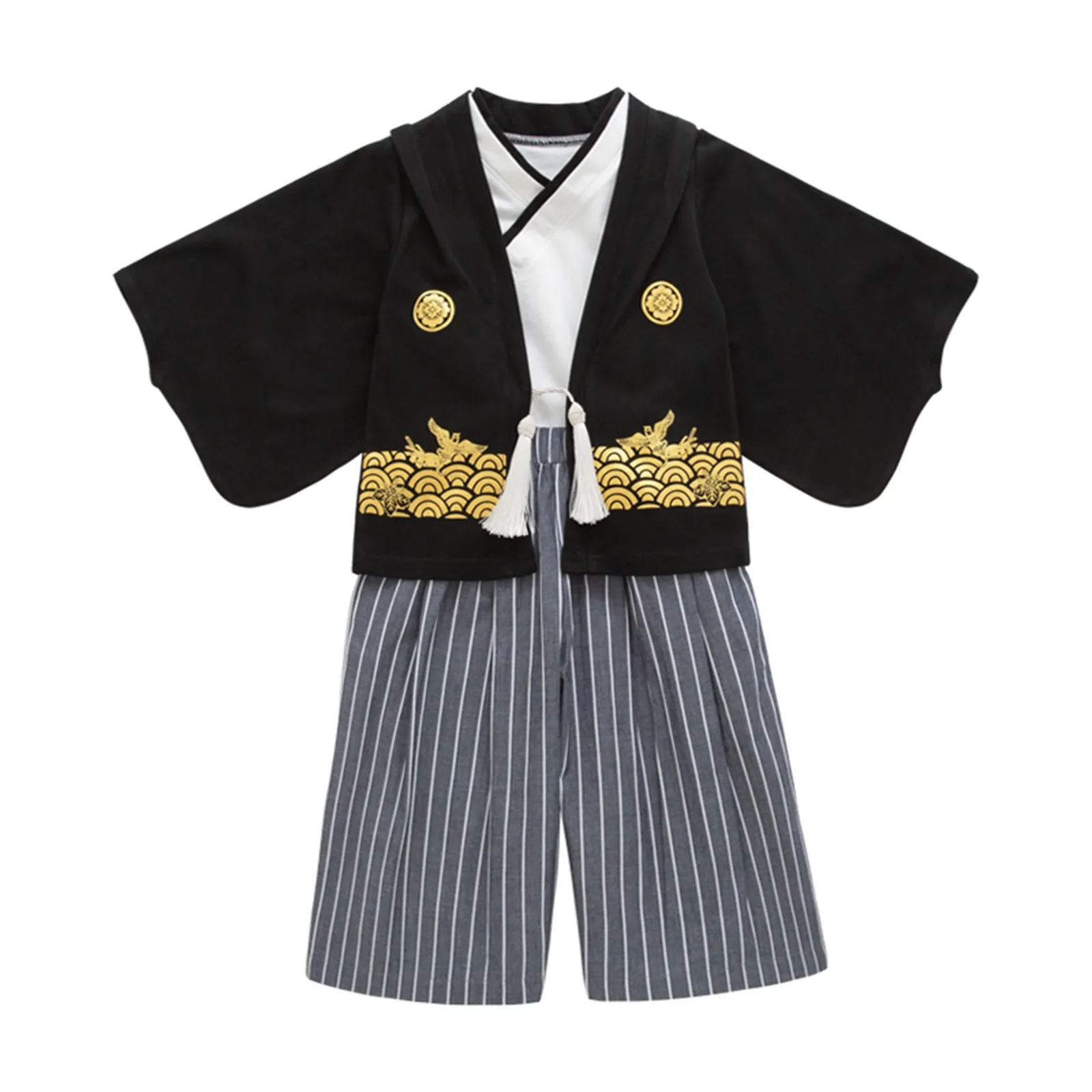 Boys' Kimono Set Traditional Jinbei Kimono For Weddings Graduations Cherry And Autumn Festivals Boys Winter Outfit