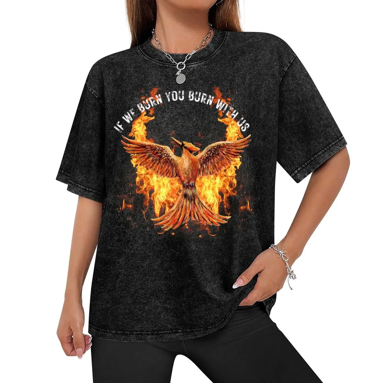 Mockingjay - If We Burn You Burn With Us T-Shirt man clothes cute tops vintage anime shirt plus size men clothing