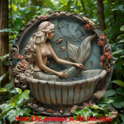 Mermaid Aluminum Wall Art Sign, Classic Style Decorative Round Flat Aluminum Sign - Waterproof Outdoor/Indoor Decoration
