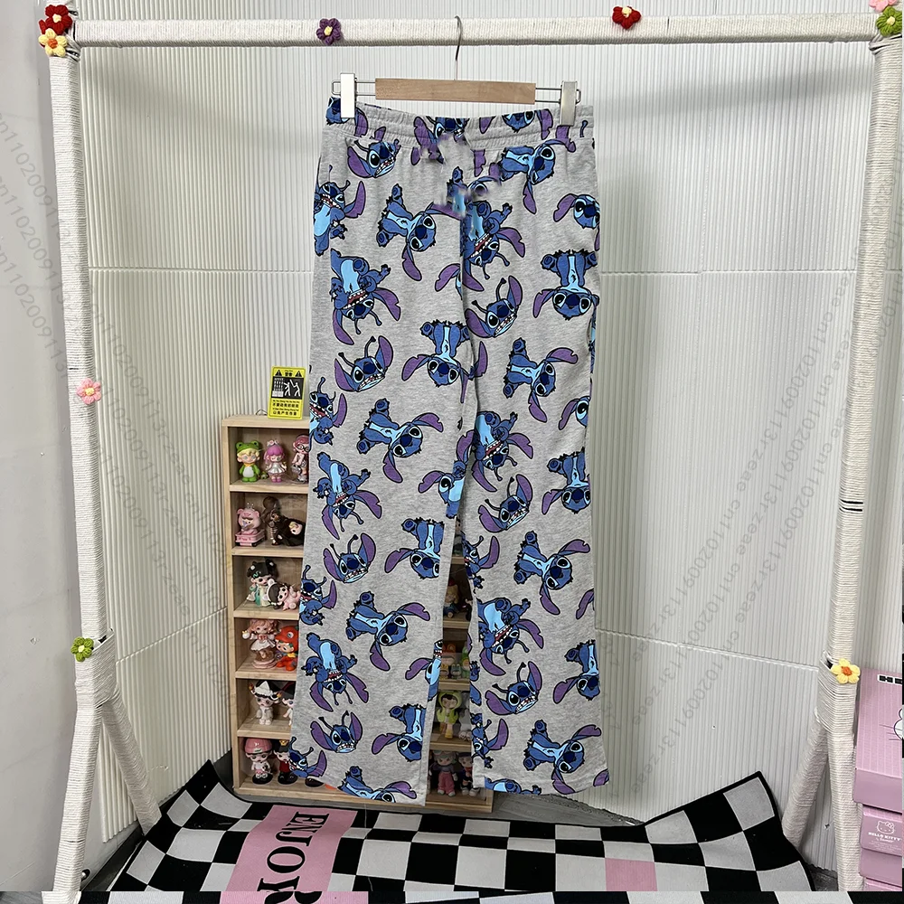 Disney Stitch Pajamas Cartoon Y2K Print Loungewear Student Trousers Women Comfort Casual Couple Home Graffiti Pajamas Pants