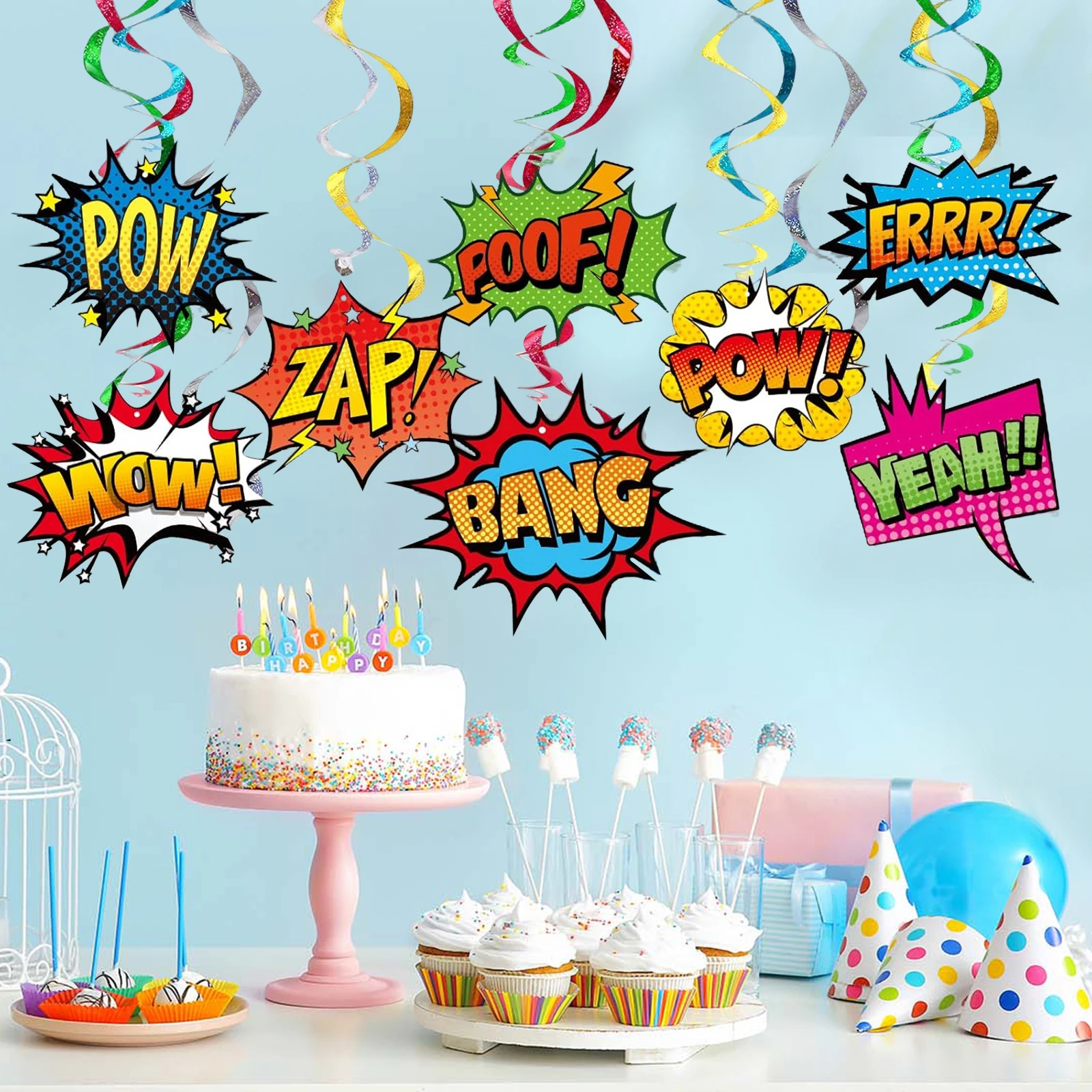Superheld Hängende Wirbel Helden Action Zeichen Folie Decke Hängen Wirbel Streams Banner Dekor Girlande für Junge Mädchen Superheld Baby