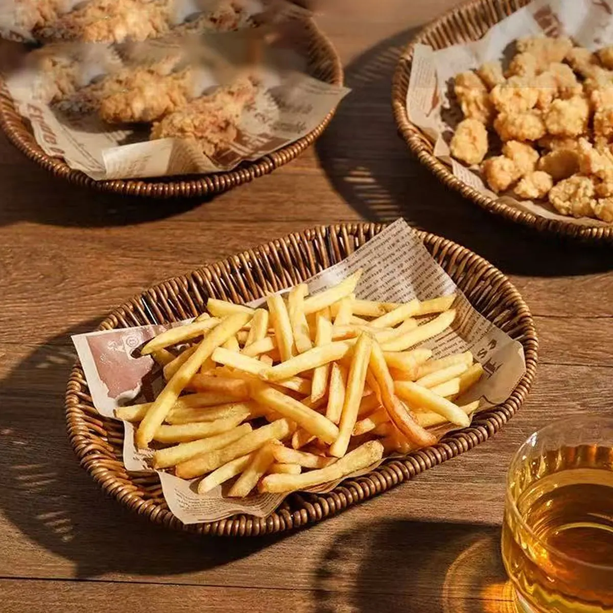10/ 11inch Household Imitation Rattan Fruit Plate Afternoon Tea Snack Display Tray Dessert Plate Fruit Basket Dried Fruit Plate Snack Tray 1Pcs