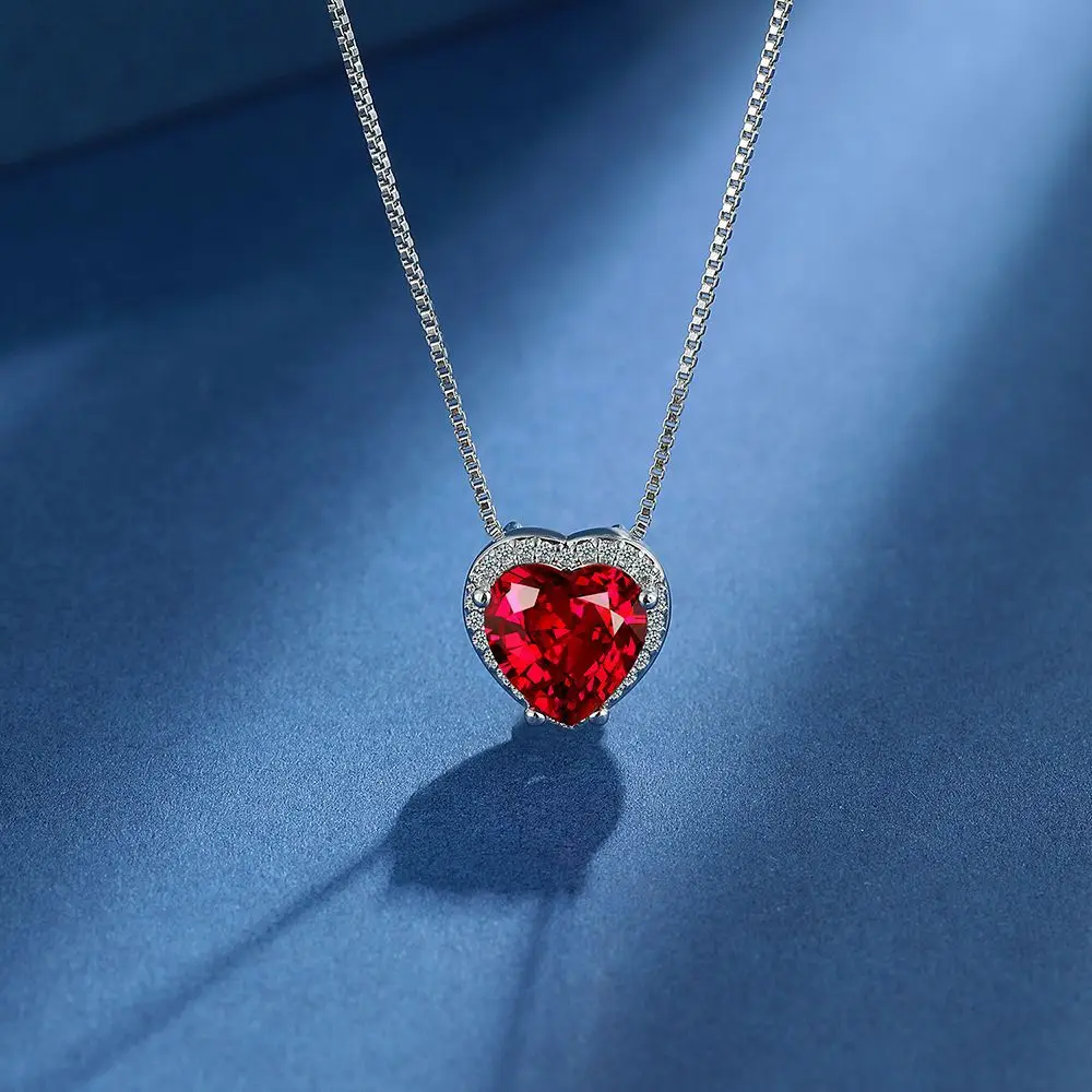 

Heart Shape 3.6ct Created Red Ruby Natural Garnet Pendant Necklace 925 Sterling Silver for Women Gemstone Wedding Party Jewelry
