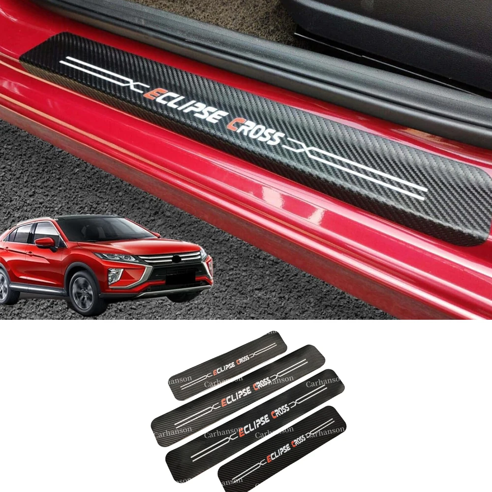 For Mitsubishi Eclipse Cross Car Leather Trim Protector Plate Sticker Auto Accessories Door Sill Pedal Carbon Fibre Texture 2023