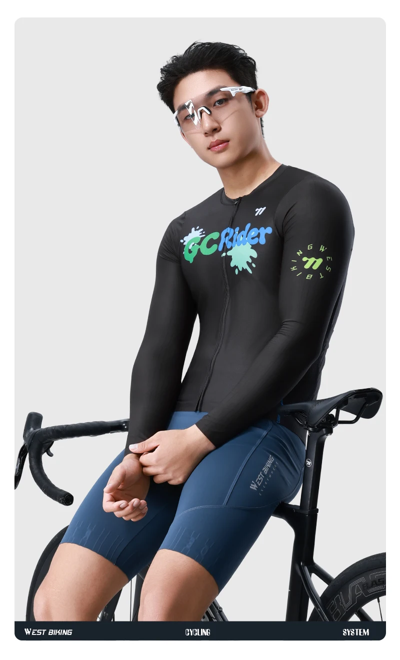 WEST BIKING Herren Fahrradtrikot Langarm Schnelltrocknend Atmungsaktiv Reflektierender Aufdruck Slim Fit Fahrradshirt Rennbekleidung Oberteil – Detail 17
