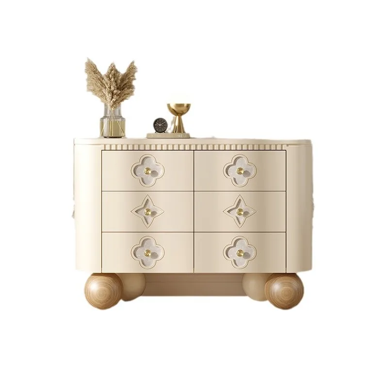 

French cream style solid wood chest, bedroom, bedside TV cabinet, high-end light luxury modern chest