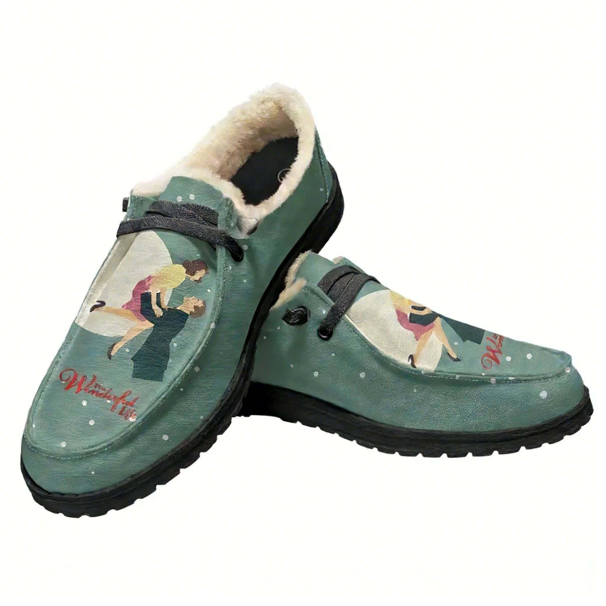 

It's a Wonderful Life Velvet Flat Shoes Men Women Warm Shoe Indoor Outdoor Light Shoe Personalized Print Customize Couple Shoes