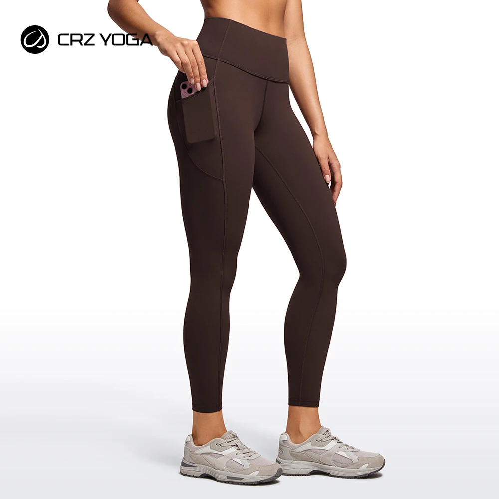 CRZ YOGA Women's Brushed Naked Feeling Workout Leggings 25 Inches - High Waist Matte Soft Yoga Leggings with Pockets