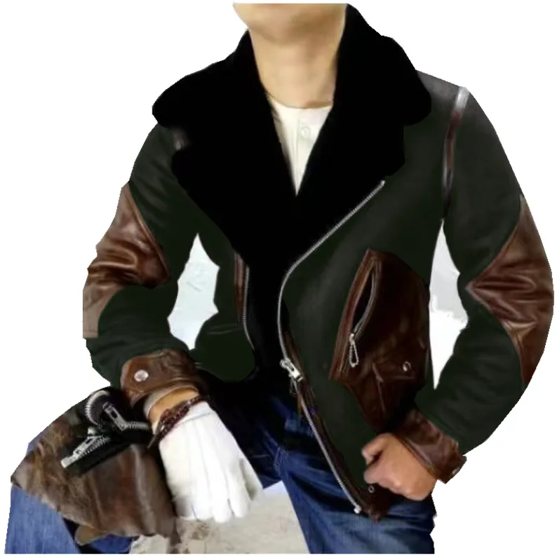 Winter new fur one imitation leather fleece jacket men's Europe and America color coat