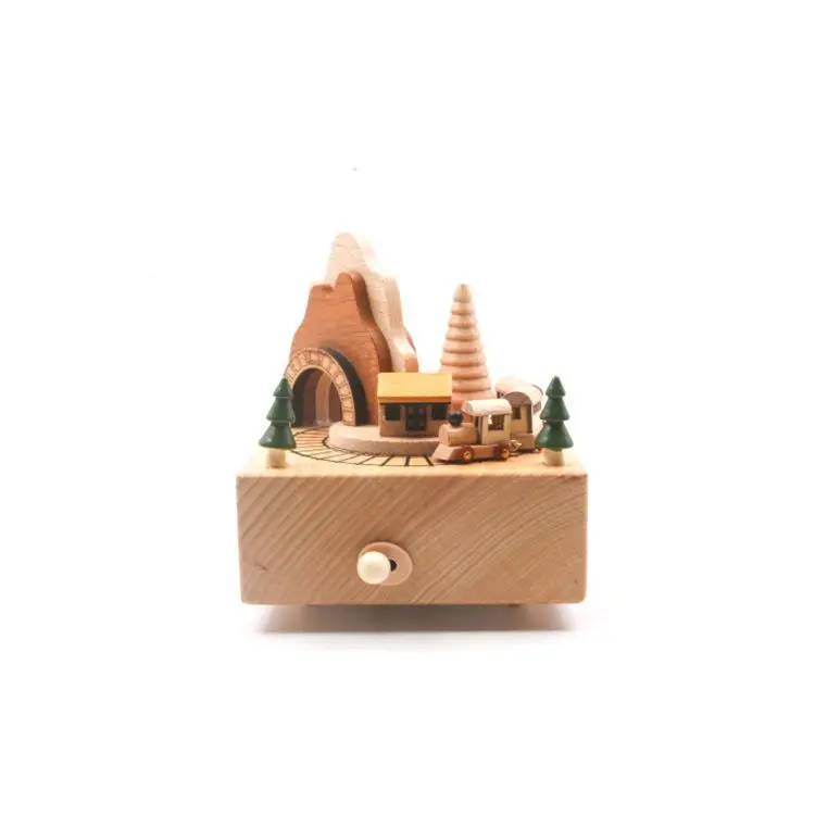 Handmade wooden rotating music box creative gifts, wooden music box, Christmas gift tabletop ornament crafts