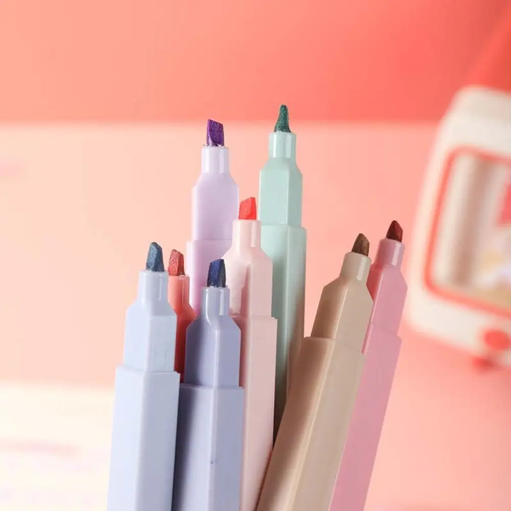 Schattige 12 Kleuren Markeerstift Pennen Dubbele Kop Pastel Markeerstiften Fluorescerend Gekleurde Markeringen Pennen Kawaii Stationaire Benodigdheden