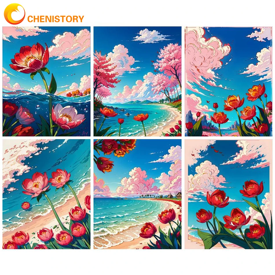 

CHENISTORY Painting By Numbers Flower DIY Oil Paint By Numbers Art Handpaint Drawing On Canvas Wall Set Home Decoration Gift