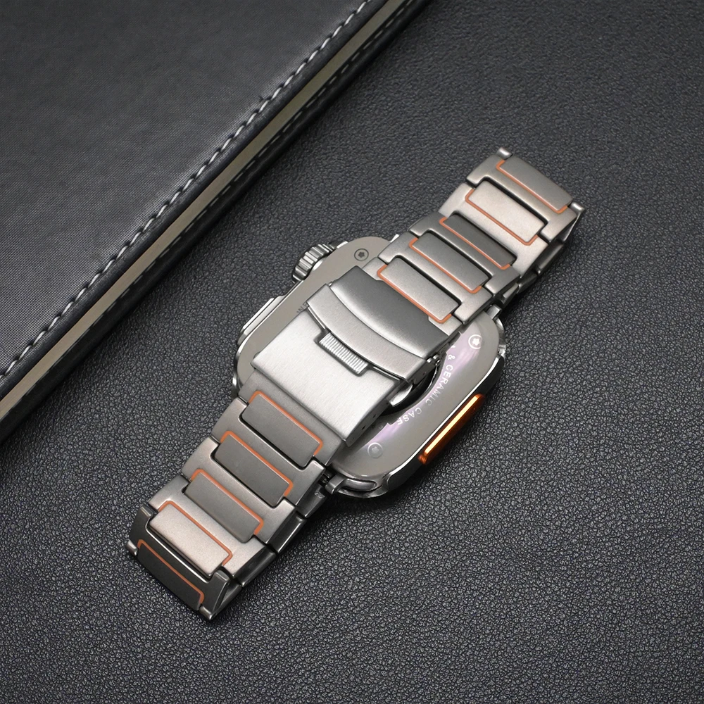 سبائك التيتانيوم الفرقة ل Appe ساعة Ultra49mm الفاخرة الرجال حزام ل iWatch10 9 8 7 Se 4/5/6 46 مللي متر 45 مللي متر 44 مللي متر الأعمال سوار معدني