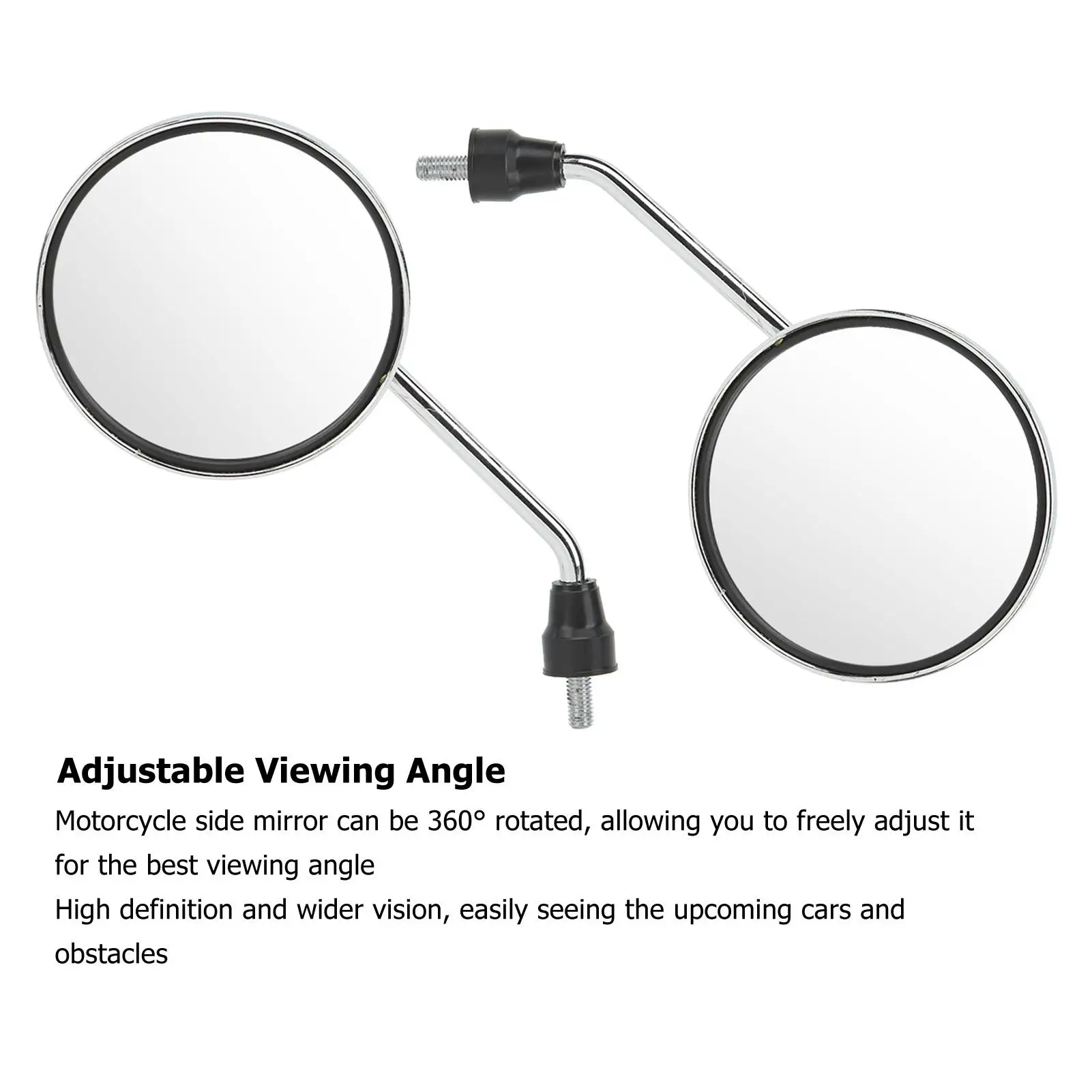 مرآة المقود 8 مم، مرآة الرؤية الخلفية للدراجة النارية مطلية بالكروم، زوج واحد من سبائك معدنية مقاومة للماء بزاوية قابلة للتعديل للشارع #5