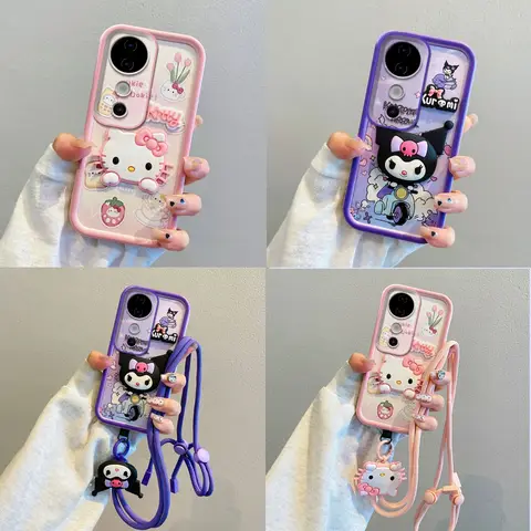 for Vivo V50 V40 V30 V5 Lite SE V29 V27 V20 Pro V30E V29E V23 3D Cartoon Kuromi Kitty Toy Phone Case Crossbody Strap Hard Cover