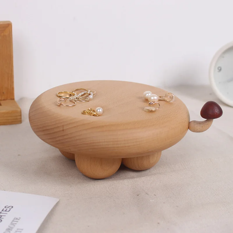 YJQ household jewelry plate solid wood mushroom round stool creative handicrafts home decoration view 3