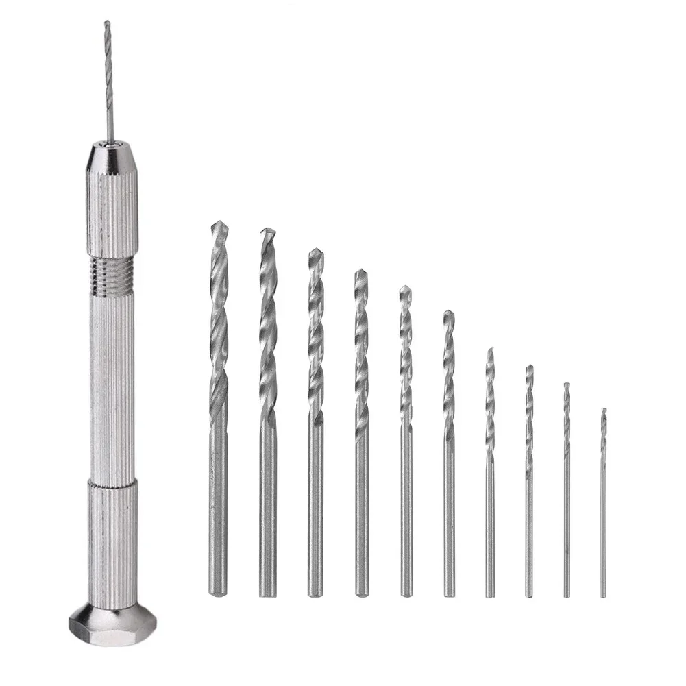 

Mini Hand Drill With Keyless Chuck+10Pcs 0.8mm-3.0mm HSS Drill Bits For Epoxy Resin Jewelry Making DIY Wood Craft Handmade Tools