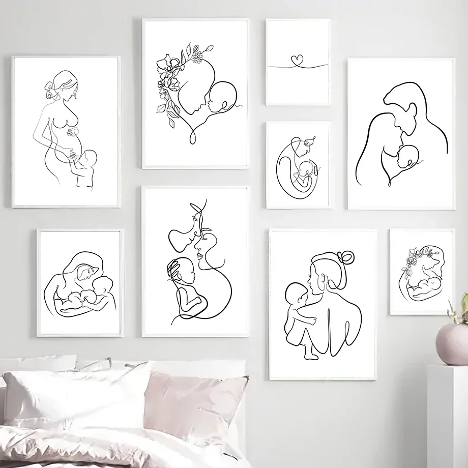 Baby Mum Dad Love Family Black White Nursery Nordic Posters And Prints Wall Art Canvas Painting Wall Pictures Kids Room Decor