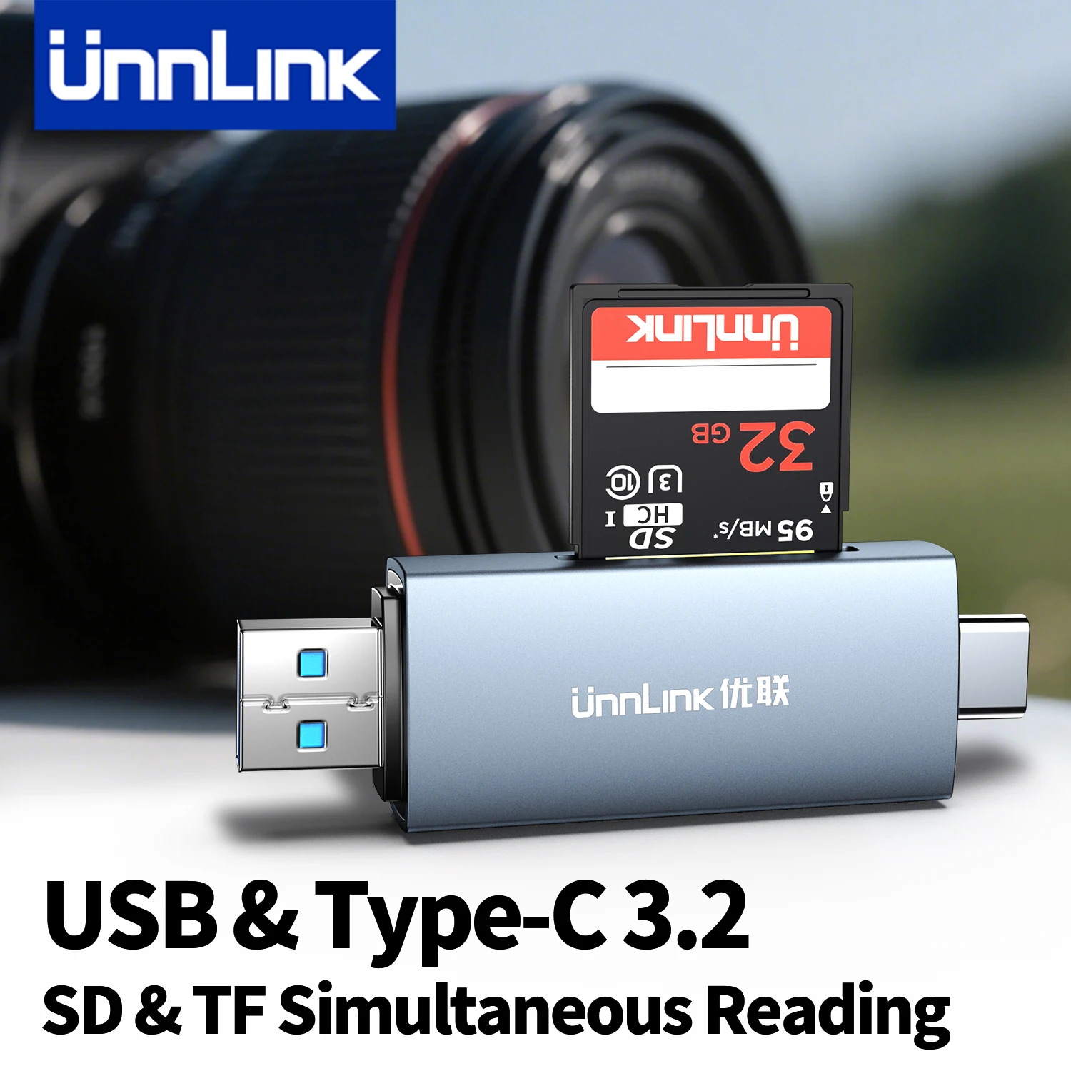 

Unnlink Card Reader USB 3.2 & Type C to SD Micro SD TF Memory Card Device for Laptop Accessories Simultaneously Reading