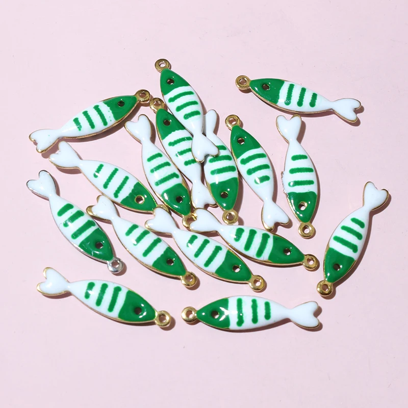 20pcs 18x5mm Stainless Steel Fish Enamel Charms Pendant Stainless Steel DIY Jewelry Making Accessories Findings 