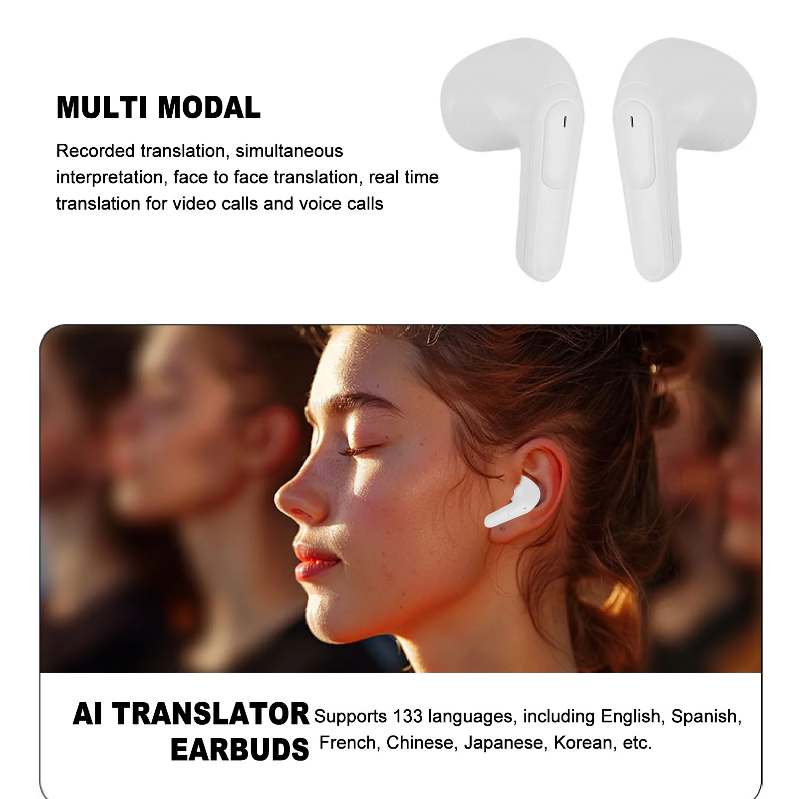 سماعات أذن للترجمة 133 لغة، سماعات أذن مريحة 3 في 1، مترجم في الوقت الحقيقي للسفر التجاري