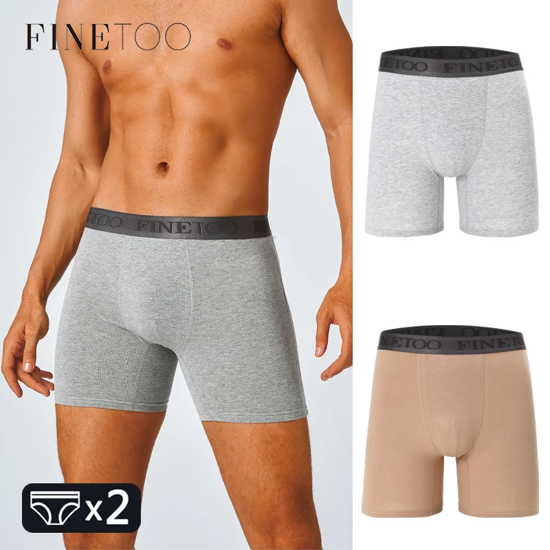 FINETOO 2pcs Cotton Long Boxers For Man Big Size Sports Fitness Pants Men Workout Tights Running Bottoming Shorts Panties S-XXL