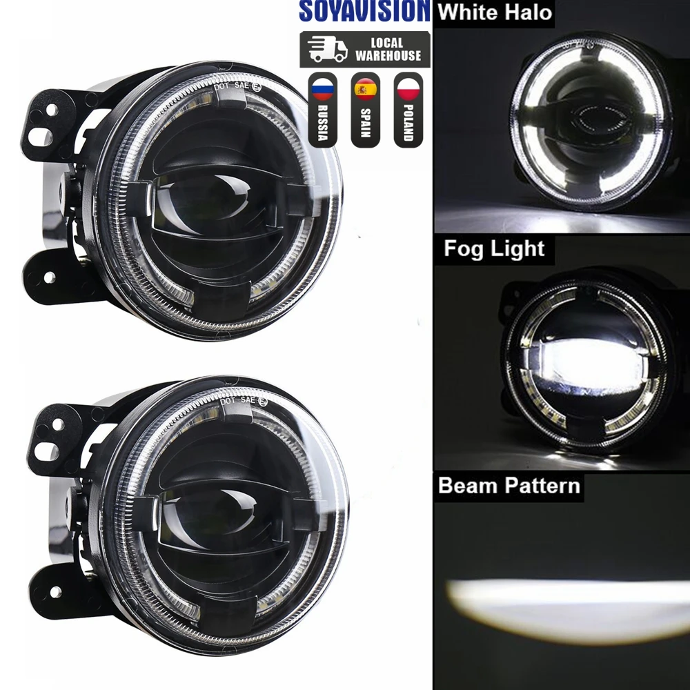 4Inch Round Led Fog Lights 30W White Amber Halo Ring DRL Off Road Driving Lamps For Jeep JK TJ LJ Grand Cherokee ATV Headlight